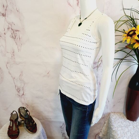 White House Black Market silver stud detail tank top - Picture 6 of 8